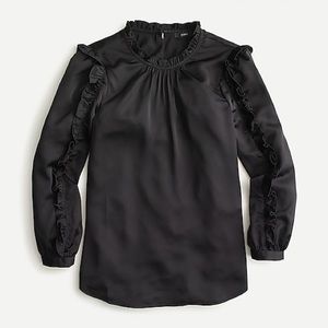 J Crew Ruffle-sleeve top in satin crepe-Black